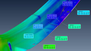 Die Auswertung von beschnittenen Kanten erfolgt über einen Kantenpunkt und einen Bezugspunkt in einem definierten Abstand von der Kante. Somit wird die Kante, wie aber auch die Rückfederung des Bauteils bewertet.