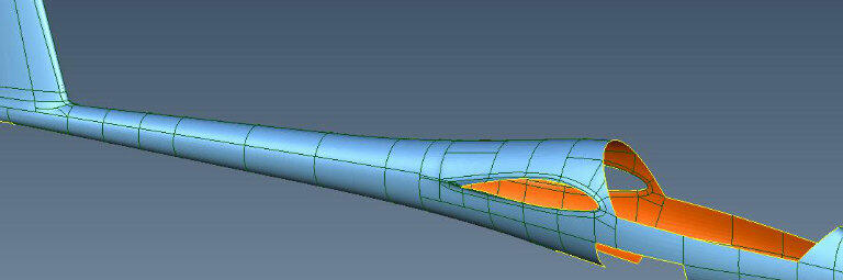 Flächenrückführung - Segelflieger Seitenansicht - NURBS mit Kurvennetzwerk
