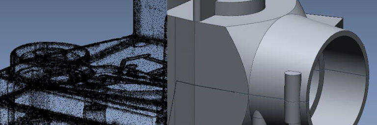 Kunststoffgehäuse Winkelschleifer - Reverse Engineering - Schnittdarstellung Punktwolke / 3D-CAD-Daten 