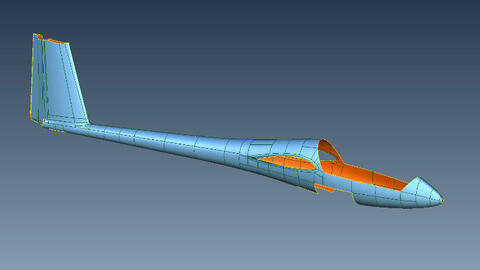 Flächenrückführung - Segelflieger Seitenansicht - NURBS mit Kurvennetzwerk