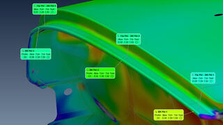 Die Auswertung von Bördelkanten erfolgt über einen Kantenpunkt und einen Bezugspunkt in einem definierten Abstand von der Kante. Somit wird die Kante, wie aber auch die Rückfederung des Bauteils bewertet.